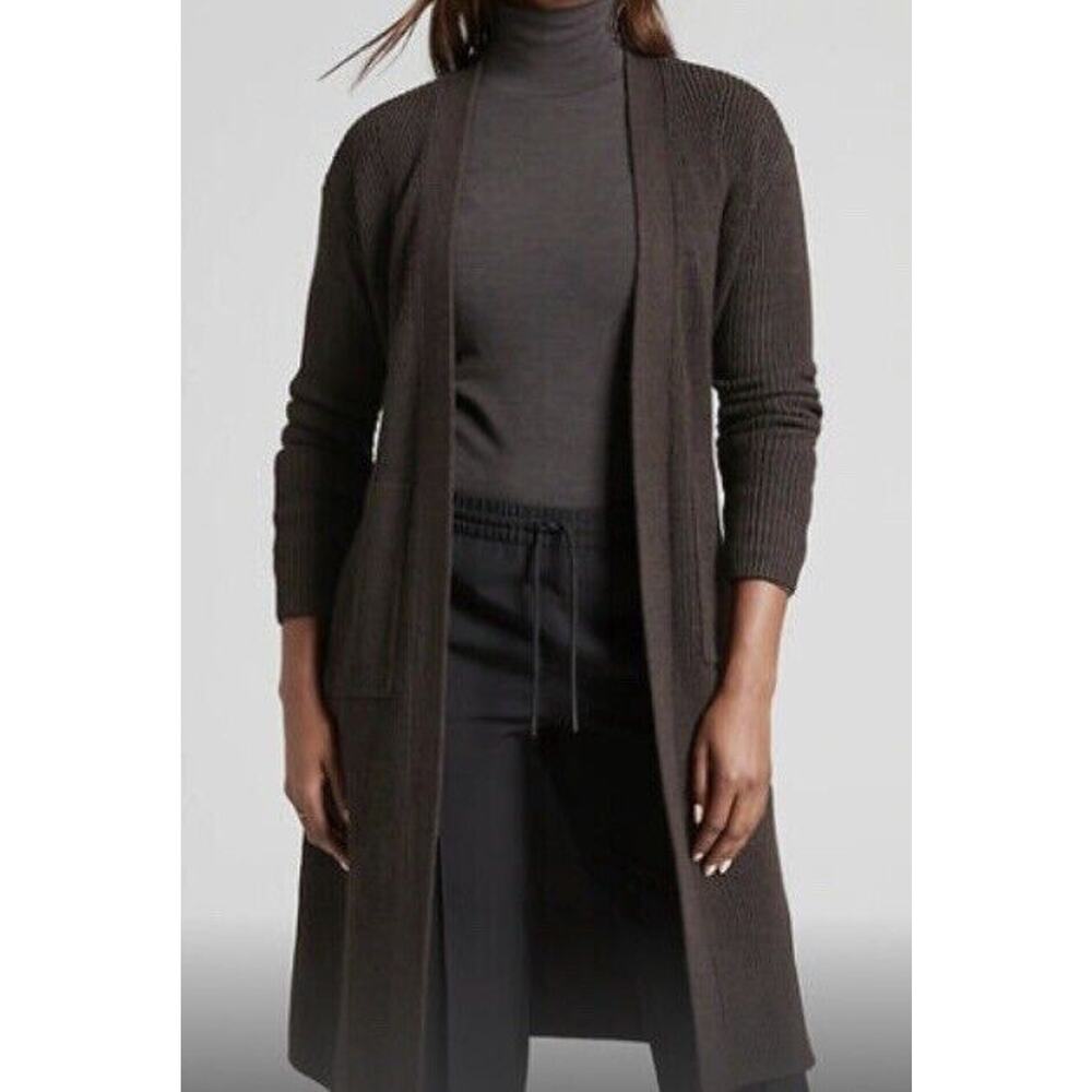 Athleta XS Scenic Wrap Cardigan Sweater Walnut Merino Wool Long Sweater Belt S